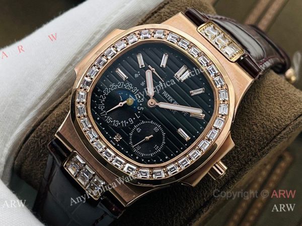 (PF Factory) Patek Philippe Nautilus Moonphase 5724 Watch Rose Gold Black Dial (PF Factory) Patek Philippe Nautilus Moonphase 5724 Watch Rose Gold Black Dial