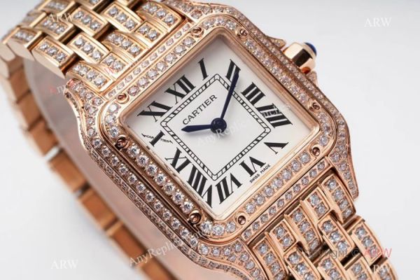 AC Factory Swiss Copy Panthere De Cartier Watch 27mm Rose Gold Full Diamonds AC Factory Swiss Copy Panthere De Cartier Watch 27mm Rose Gold Full Diamonds