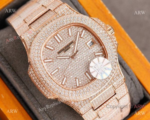 Swiss Grade Copy Patek Philippe Nautilus 9015 Ultra-thin Watch 40mm Full Diamond Dial All Rose Gold Swiss Grade Copy Patek Philippe Nautilus 9015 Ultra-thin Watch 40mm Full Diamond Dial All Rose Gold