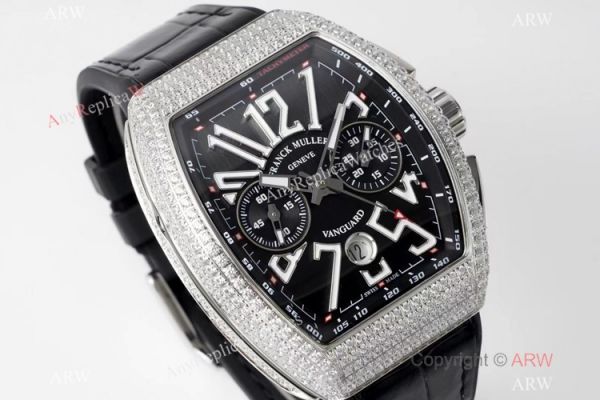 Swiss Grade 1 Replica Franck Muller Vanguard Yachting V45 Seagull 7750 Watch Diamond Case Black Dial Swiss Grade 1 Replica Franck Muller Vanguard Yachting V45 Seagull 7750 Watch Diamond Case Black Dial