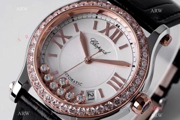 AF Factory Chopard Happy Sport 36mm Watch Black Leather Strap AF Factory Chopard Happy Sport 36mm Watch Black Leather Strap