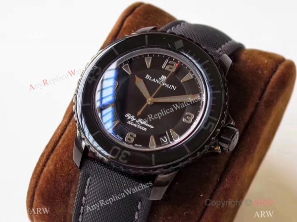 ZF Factory Swiss Replica Blancpain Fifty Fathoms Watch Solid Black ZF Factory Swiss Replica Blancpain Fifty Fathoms Watch Solid Black