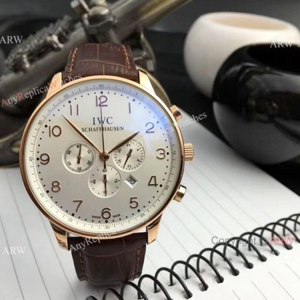 Faux IWC Portugieser Chronograph Watch White Arabic Leather Strap Faux IWC Portugieser Chronograph Watch White Arabic Leather Strap