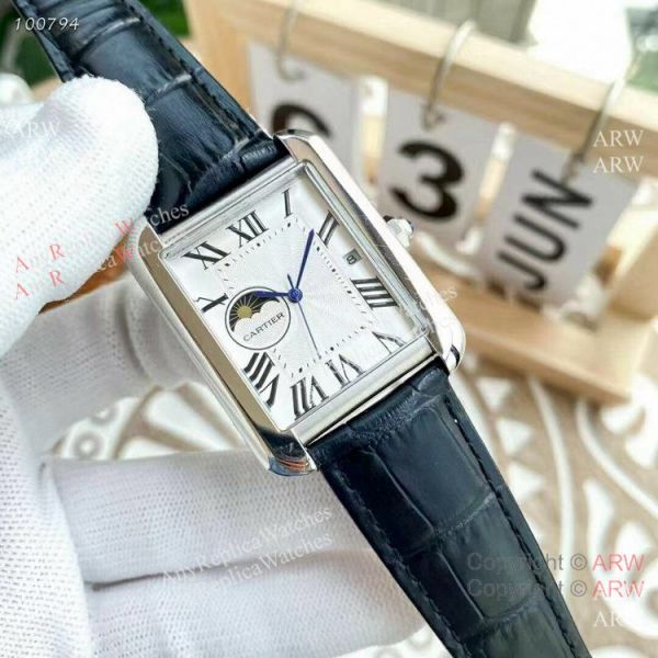 Replica Cartier Tank Moonphase Watches Leather Strap Replica Cartier Tank Moonphase Watches Leather Strap