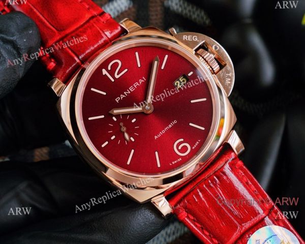 Copy Panerai Luminor Due 42mm Autmatic Watch With A Red Dial Red Leather Strap Copy Panerai Luminor Due 42mm Autmatic Watch With A Red Dial Red Leather Strap
