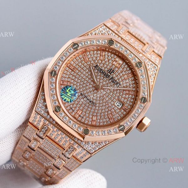 Best Audemars Piguet Royal Oak Rose Gold Full Diamond Automatic Watch 41mm Best Audemars Piguet Royal Oak Rose Gold Full Diamond Automatic Watch 41mm