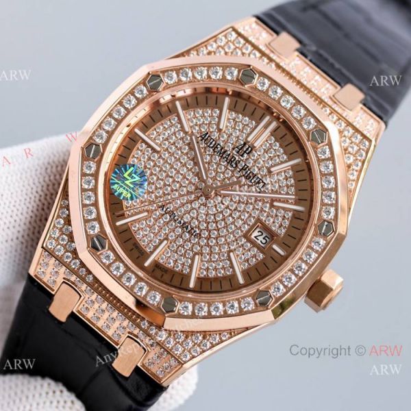Full Diamonds Audemars Piguet Royal Oak 15400 Rose Gold Automatic Watch 41mm Replica Full Diamonds Audemars Piguet Royal Oak 15400 Rose Gold Automatic Watch 41mm Replica