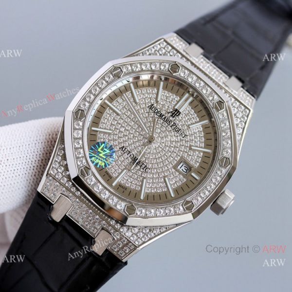 Diamond Audemars Piguet Royal Oak 15400 Watch With Black Leather Strap Best Replica Diamond Audemars Piguet Royal Oak 15400 Watch With Black Leather Strap Best Replica