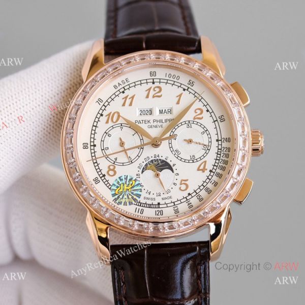 JH Swiss Replica Patek Philippe Perpetual Calendar Chronograph 5270z Watch Rose Gold Diamond Bezel JH Swiss Replica Patek Philippe Perpetual Calendar Chronograph 5270z Watch Rose Gold Diamond Bezel