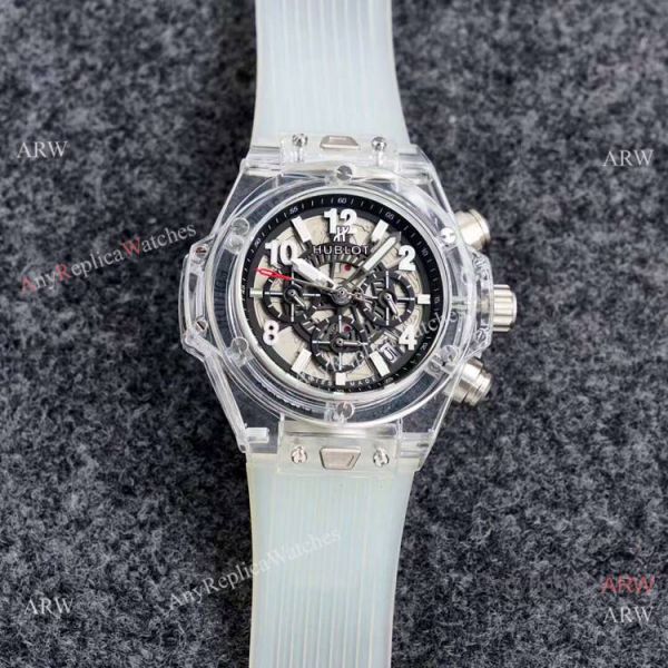 2021 New Hublot Unico Sapphire Transparent Chronograph Watch Black Inner 2021 New Hublot Unico Sapphire Transparent Chronograph Watch Black Inner