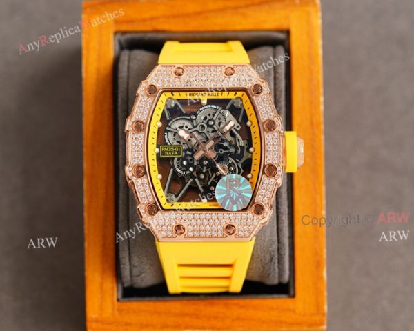 (RM Factory) Knockoff Diamond Richard Mille RM35 01 Rose Gold Watch Red Rubber Band (RM Factory) Knockoff Diamond Richard Mille RM35 01 Rose Gold Watch Red Rubber Band