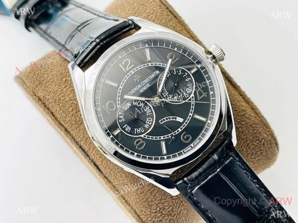 TW V2 Vacheron Constantin Fiftysix (day-date) Replica watch Black Dial Leather Strap TW V2 Vacheron Constantin Fiftysix (day-date) Replica watch Black Dial Leather Strap