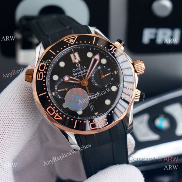 (TW) AAA Replica Omega Seamaster Diver 300m Chronograph Watch Two Tone Blue Dial (TW) AAA Replica Omega Seamaster Diver 300m Chronograph Watch Two Tone Blue Dial