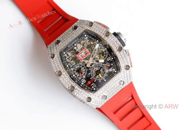 New Richard Mille 011-FM Diamond Watch In Red Rubber Band High End Replica New Richard Mille 011-FM Diamond Watch In Red Rubber Band High End Replica