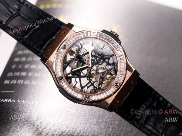 42mm Hublot Rose Gold Classic Fusion Skeleton Tourbillon Diamond Watch Replica 42mm Hublot Rose Gold Classic Fusion Skeleton Tourbillon Diamond Watch Replica