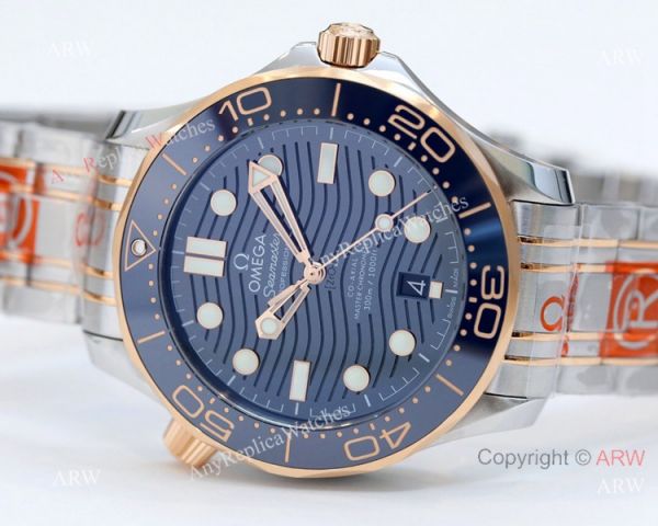 2021 Latest Swiss Replica Omega Seamaster Diver 300M OR 8800 Watch Two Tone Rose Gold Blue Dial 2021 Latest Swiss Replica Omega Seamaster Diver 300M OR 8800 Watch Two Tone Rose Gold Blue Dial