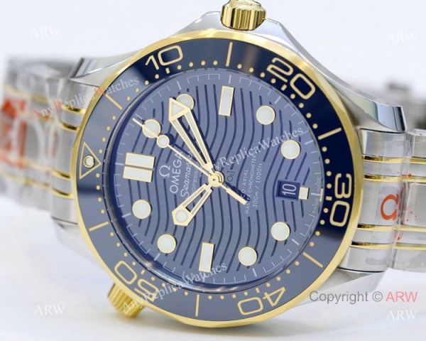 2021 Latest Swiss Omega Seamaster Diver 300M OR Factory 8800 Watch Two Tone Blue Ceramic Bezel 2021 Latest Swiss Omega Seamaster Diver 300M OR Factory 8800 Watch Two Tone Blue Ceramic Bezel