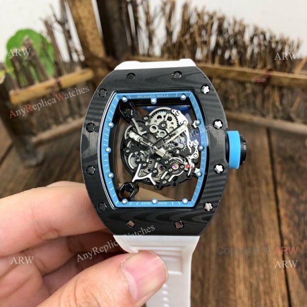Copy Richard Mille Clear Watch RM055 Carbon Fiber White Rubber Strap Watch Copy Richard Mille Clear Watch RM055 Carbon Fiber White Rubber Strap Watch