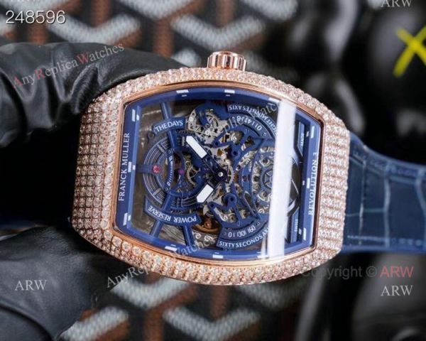Replica Rose Gold Franck Muller V45 Revolution 3 Skeleton Watch With Diamonds for men Replica Rose Gold Franck Muller V45 Revolution 3 Skeleton Watch With Diamonds for men