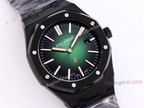 New Audemars Piguet Royal Oak Jumbo Green Dial All Black Mens Replica Watches 41mm New Audemars Piguet Royal Oak Jumbo Green Dial All Black Mens Replica Watches 41mm