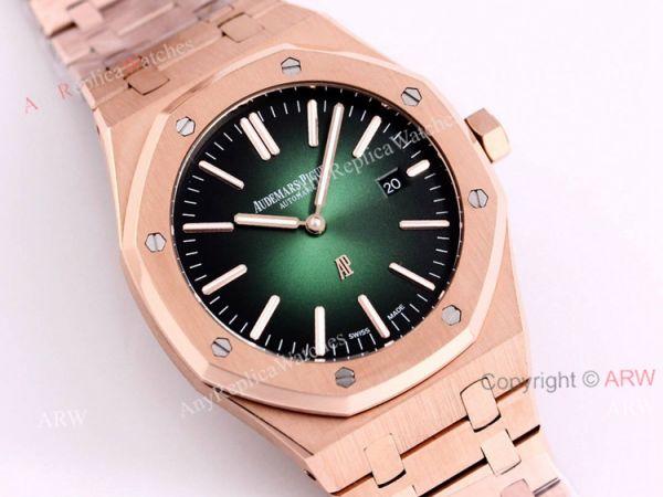 New Audemars Piguet Royal Oak 41 Rose Gold Green Dial Knockoff Watch Automatic New Audemars Piguet Royal Oak 41 Rose Gold Green Dial Knockoff Watch Automatic