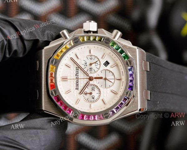 Copy Audemars Piguet Royal Oak Rose Gold 42mm Rainbow Bezel Watch White Dial Copy Audemars Piguet Royal Oak Rose Gold 42mm Rainbow Bezel Watch White Dial