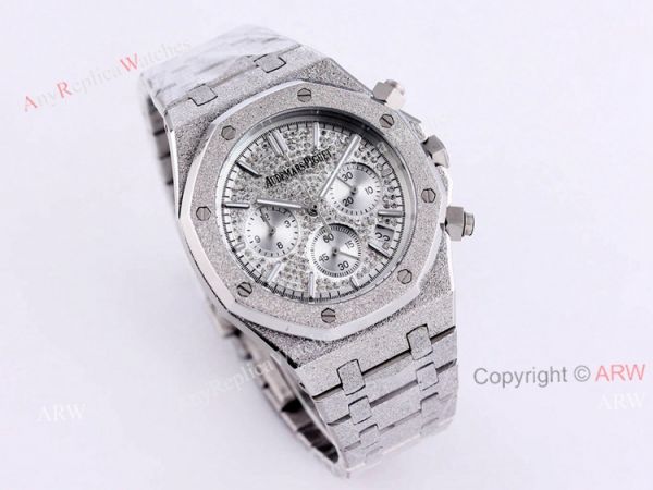 New Silver Frosted Gold Audemars Piguet Royal Oak Chronograph 41mm Copy Watch With Dimaonds Dial New Silver Frosted Gold Audemars Piguet Royal Oak Chronograph 41mm Copy Watch With Dimaonds Dial