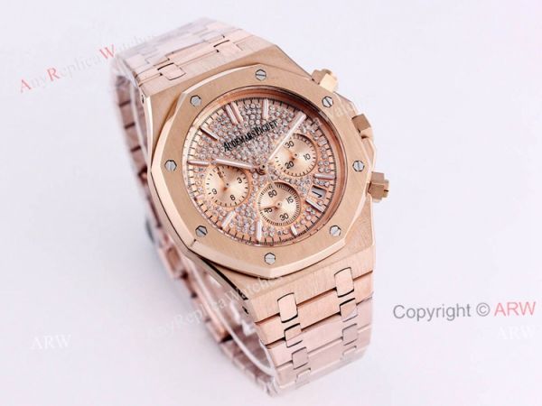 New Frosted Gold Audemars Piguet Royal Oak Rose Gold Chronograph 41mm Diamond Dial Replica Watch New Frosted Gold Audemars Piguet Royal Oak Rose Gold Chronograph 41mm Diamond Dial Replica Watch