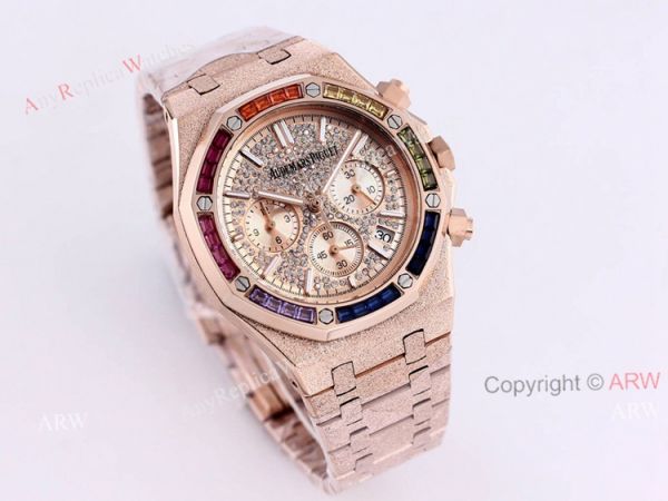 New Frosted Audemars Piguet Rose Gold Royal Oak 41mm Rainbow Diamond Watch Replica New Frosted Audemars Piguet Rose Gold Royal Oak 41mm Rainbow Diamond Watch Replica