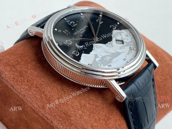 Swiss Grade Patek Philippe Classic Watch Mens Black Dial Black Leater Strap Replica Swiss Grade Patek Philippe Classic Watch Mens Black Dial Black Leater Strap Replica