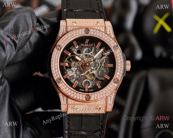 Copy Hublot Classic Fusion Hollow Rose Gold Iced Out Watches Copy Hublot Classic Fusion Hollow Rose Gold Iced Out Watches