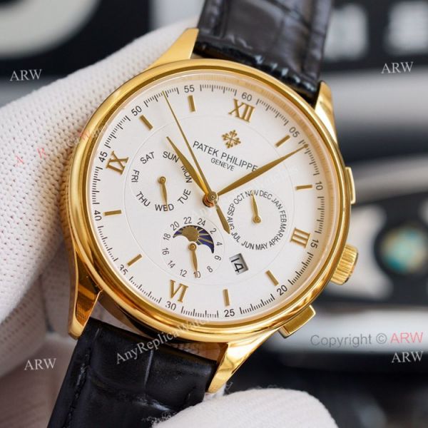 Swiss Replica Patek Philippe Moonphase Gold Grand Complications 9100 Automatic Watch White Face Swiss Replica Patek Philippe Moonphase Gold Grand Complications 9100 Automatic Watch White Face
