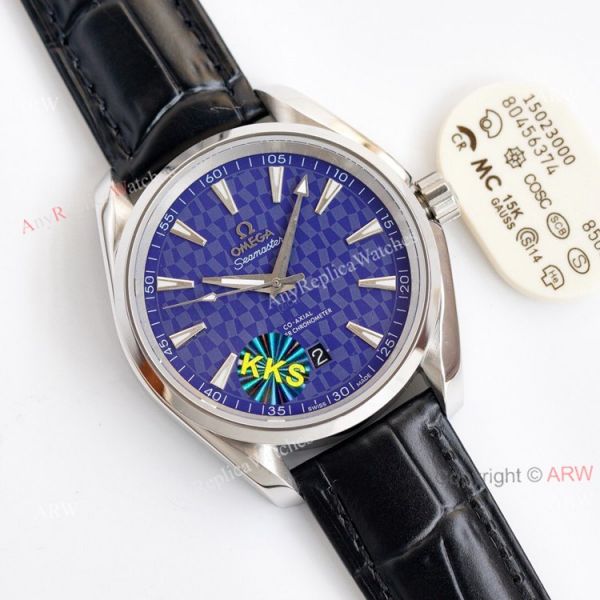 Swiss Grade Omega Aqua Terra 150 Blue Dial Black Leather Strap Copy Watch 41 Swiss Grade Omega Aqua Terra 150 Blue Dial Black Leather Strap Copy Watch 41