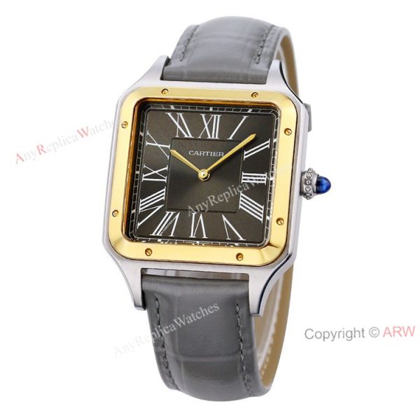 Buy The Best Cartier Santos Dumont Couple Watches Grey Dial Grey Leather Strap Replica Buy The Best Cartier Santos Dumont Couple Watches Grey Dial Grey Leather Strap Replica