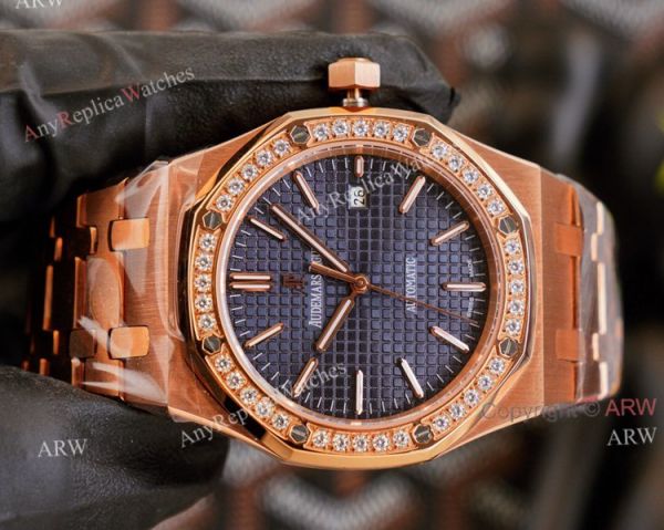 High Quality Replica Audemars Piguet Royal Oak 41mm Blue Face Rose Gold Watch With Diamonds High Quality Replica Audemars Piguet Royal Oak 41mm Blue Face Rose Gold Watch With Diamonds
