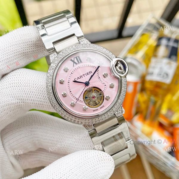 Replica Ladies Cartier Ballon Bleu 36mm With Diamonds Tourbillon Watch Pink Face Replica Ladies Cartier Ballon Bleu 36mm With Diamonds Tourbillon Watch Pink Face