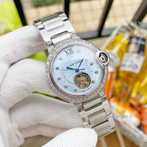 Replica Ladies Cartier Ballon Bleu Tourbillon 36mm Ice Blue Dial Watch With Diamonds Replica Ladies Cartier Ballon Bleu Tourbillon 36mm Ice Blue Dial Watch With Diamonds