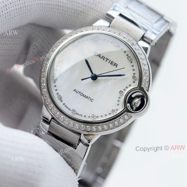 Swiss Quality Cartier Ballon Bleu 36mm White Mop Dial Stainless Steel Copy Watch With Diamonds Swiss Quality Cartier Ballon Bleu 36mm White Mop Dial Stainless Steel Copy Watch With Diamonds