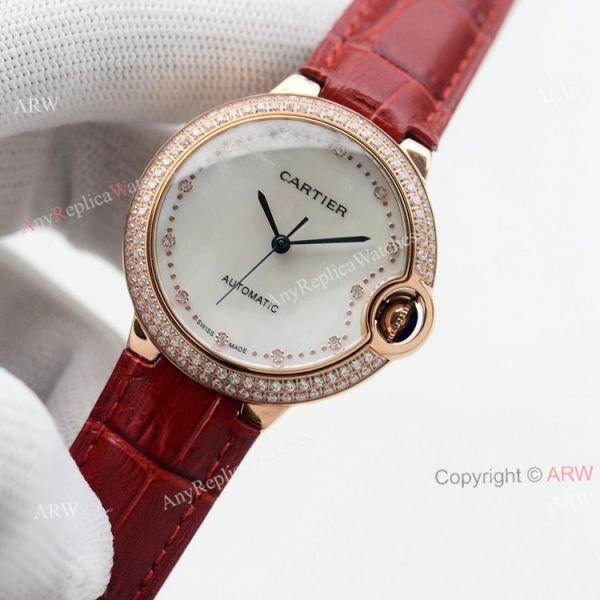 Swiss Quality Replica Cartier Ballon Bleu 36mm Rose Gold Diamond Bezel White Mop Dial Automatic Watch Swiss Quality Replica Cartier Ballon Bleu 36mm Rose Gold Diamond Bezel White Mop Dial Automatic Watch