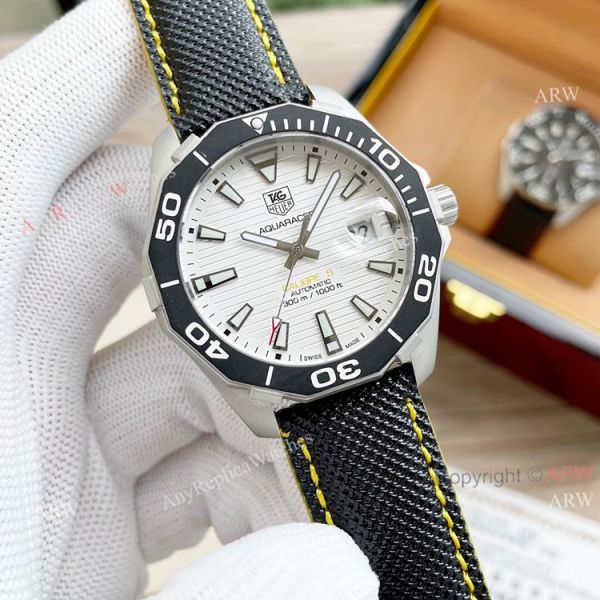 High Copy Tag Heuer Aquaracer Calibre 5 Automatic Watch 44mm White Face Black Leather Strap High Copy Tag Heuer Aquaracer Calibre 5 Automatic Watch 44mm White Face Black Leather Strap