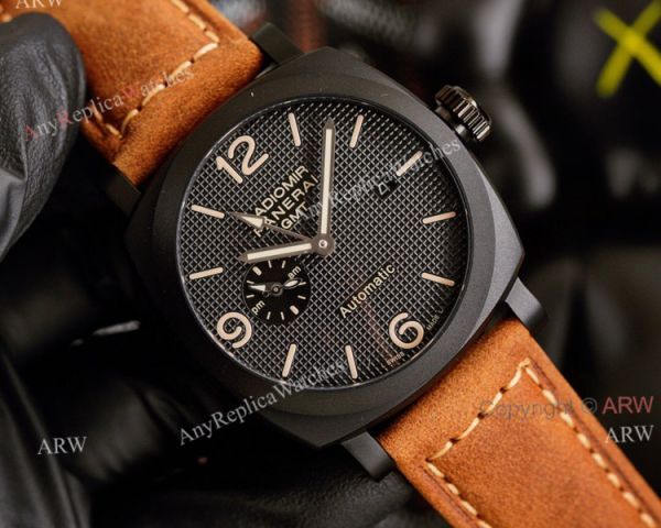 All Black Panerai Radiomir GMT Automatic Watch 45mm Brown Leather Strap High Copy All Black Panerai Radiomir GMT Automatic Watch 45mm Brown Leather Strap High Copy