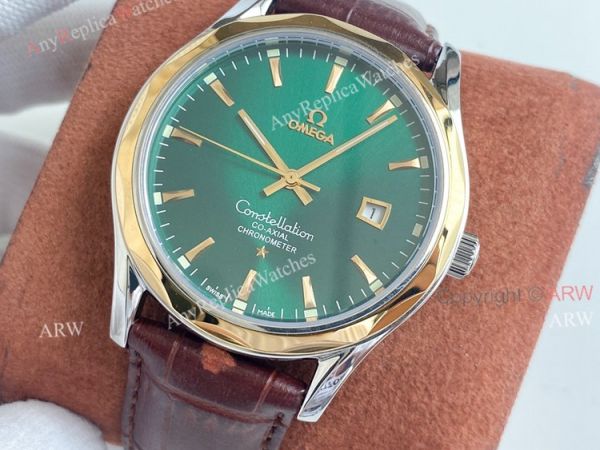 Copy Omega Constellation Green Dial Stainless Steel Brown Leather Strap Men Watch Copy Omega Constellation Green Dial Stainless Steel Brown Leather Strap Men Watch
