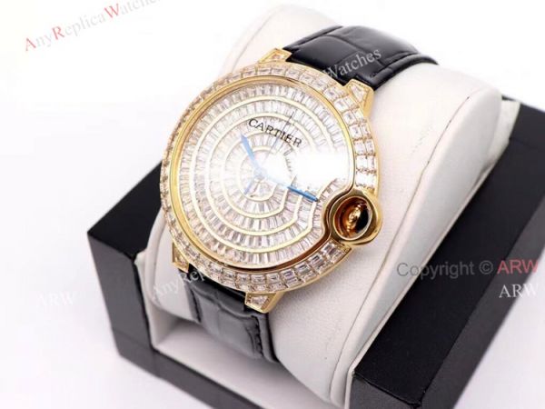 Gold Cartier Ballon Bleu 42mm Full Diamonds Knockoff Watch Gold Cartier Ballon Bleu 42mm Full Diamonds Knockoff Watch