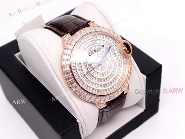 Replica Cartier Ballon Bleu 42mm Leather Strap Rose Gold Watch With Diamonds Replica Cartier Ballon Bleu 42mm Leather Strap Rose Gold Watch With Diamonds