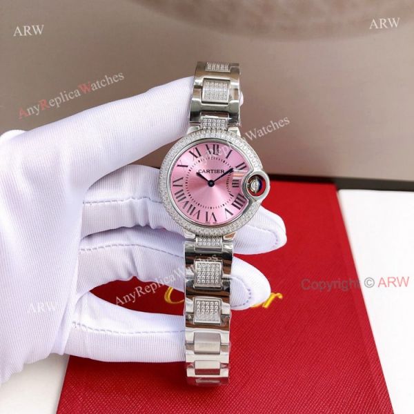 Ladies Cartier Ballon Bleu Pink Face Replica Watches With Diamonds Ladies Cartier Ballon Bleu Pink Face Replica Watches With Diamonds