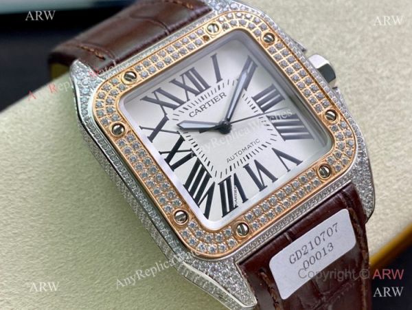 Swiss Quality Iced Out Cartier Santos de Watch Two Tone Rose Gold Sapphire Crystal Swiss Quality Iced Out Cartier Santos de Watch Two Tone Rose Gold Sapphire Crystal