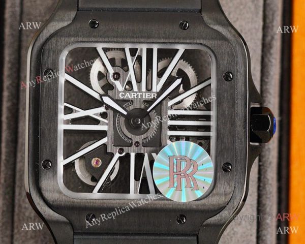New Replica Santos de Cartier Skeleton watch All Black Swiss Quality New Replica Santos de Cartier Skeleton watch All Black Swiss Quality
