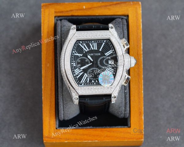 Iced Out Cartier Roadster Replica Watch White Chronograph Dial Men Watch Iced Out Cartier Roadster Replica Watch White Chronograph Dial Men Watch