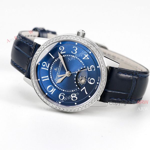 (GF) Swiss Replica Jaeger Lecoultre Moonphase Watch Blue Dial With Diamond Bezel (GF) Swiss Replica Jaeger Lecoultre Moonphase Watch Blue Dial With Diamond Bezel