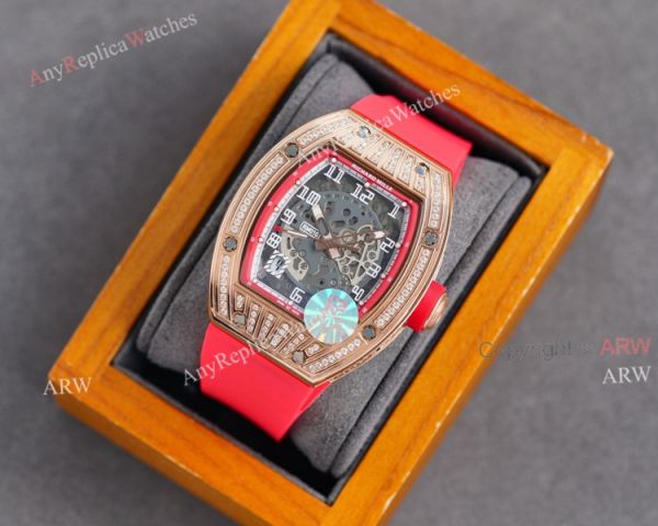 (RM Factory) Knockoff Richard Mille Rm010 Rose Gold Skeleton Watch Red Rubber Strap (RM Factory) Knockoff Richard Mille Rm010 Rose Gold Skeleton Watch Red Rubber Strap
